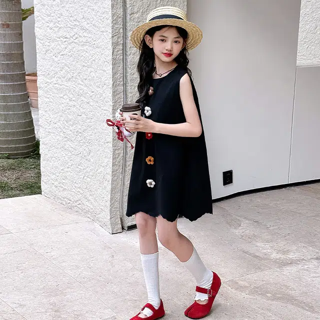 木木兔连衣裙 时髦洋气夏季薄款宽松舒适中大童时尚百搭个性女孩无袖背心裙子