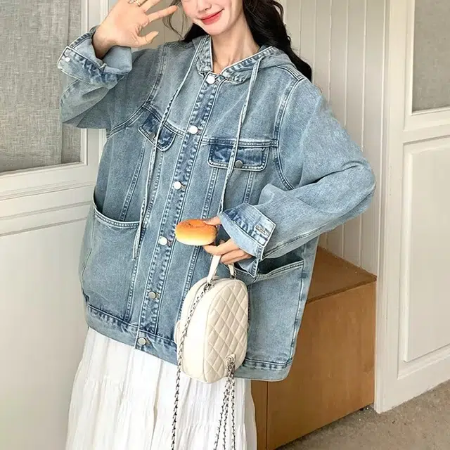 木木兔 潮流时尚秋季女装 美式做旧百搭大码宽松夹克潮情侣同款牛仔外套 女款