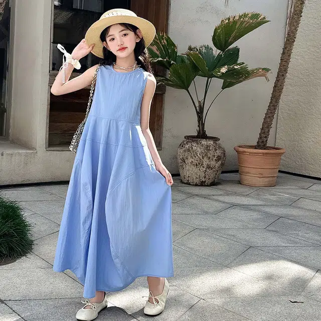 木木兔连衣裙 时髦洋气夏季薄款宽松舒适中大童时尚百搭个性女孩无袖长裙