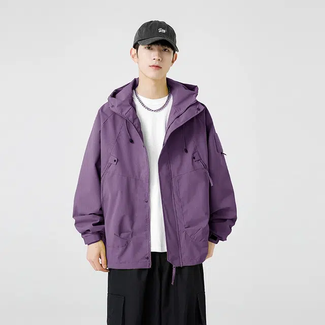 木木兔上装 潮流时尚秋季男外套 情侣装 大码冲锋衣 学生宽松 户外防风 日常通勤百搭 工装机能风连帽 青少年