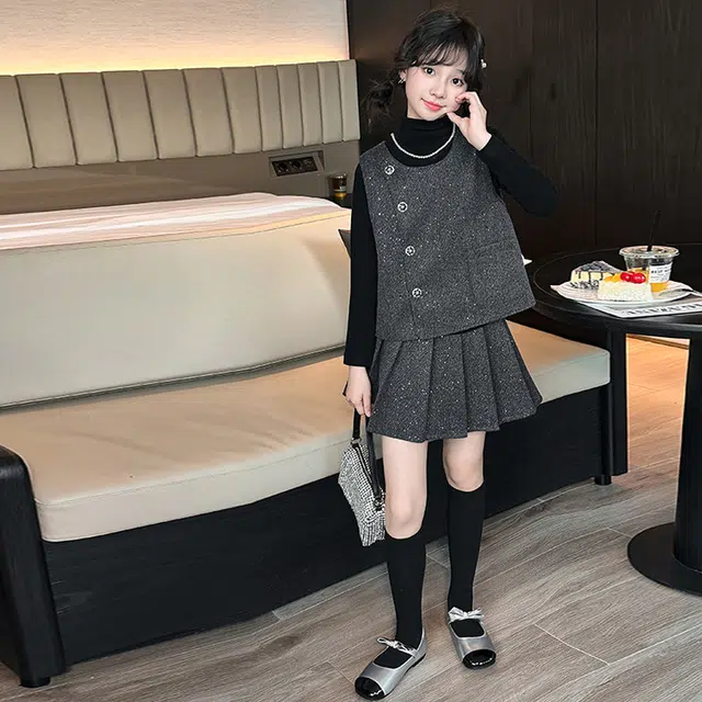 儿童款 木木兔裙装套装 时髦洋气秋季女童裙子 大童 小香风蝴蝶结三件套 柔软百搭潮流青春时尚