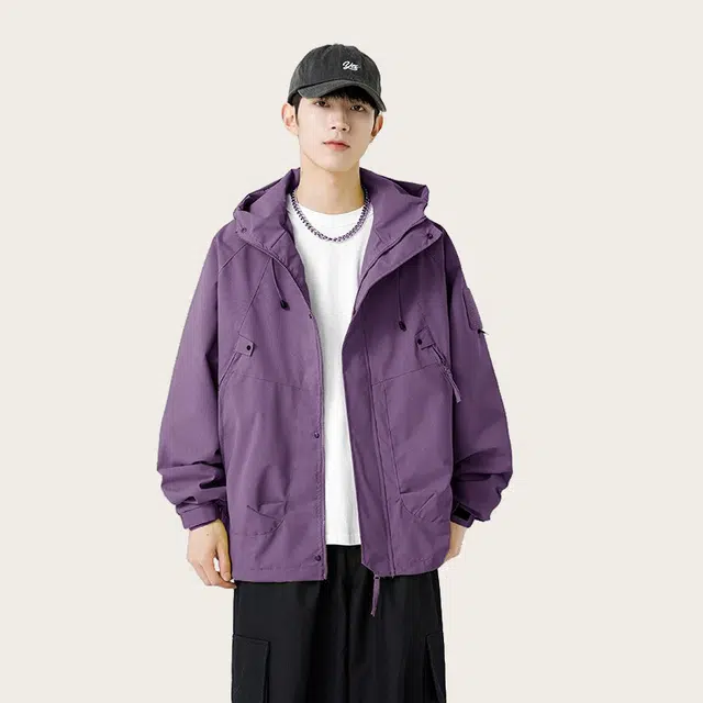 木木兔上装 潮流时尚秋季男外套 情侣装 大码冲锋衣 学生宽松 户外防风 日常通勤百搭 工装机能风连帽 青少年