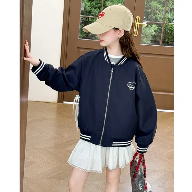 木木兔 棒球服 青春时尚女童外套学院风 宽松舒适秋季 简约百搭休闲夹克 潮流洋气 青少年