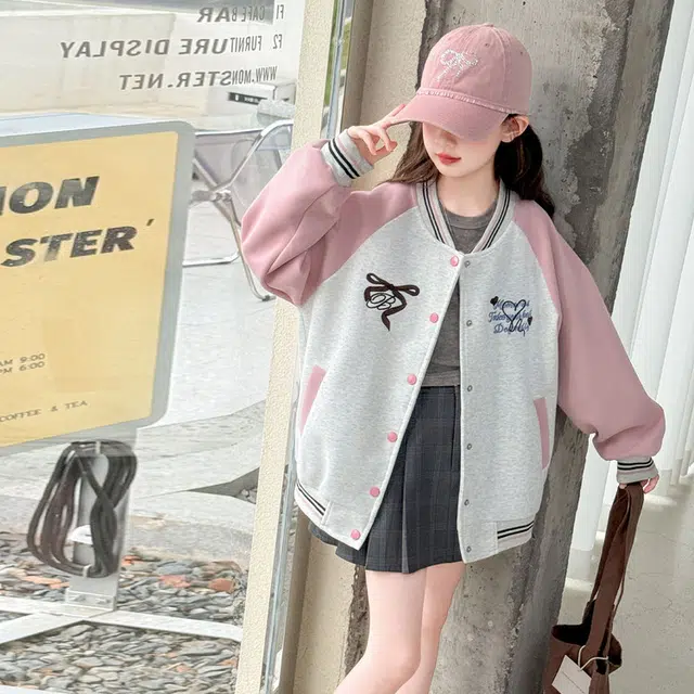 木木兔 棒球服 青春潮流时尚女大童外套 甜美学院风宽松舒适春秋季简约百搭休闲运动字母 青少年