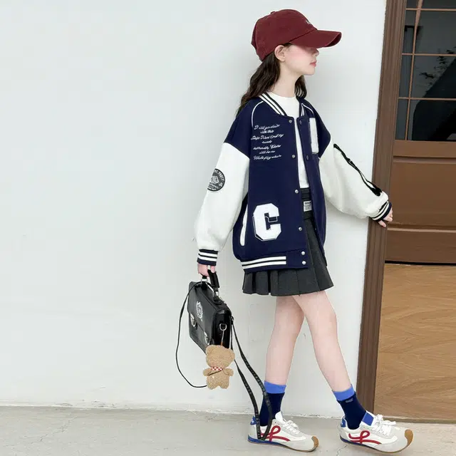 木木兔 棒球服 青春潮流时尚女大童外套学院风 宽松舒适秋冬季简约百搭休闲运动洋气 青少年