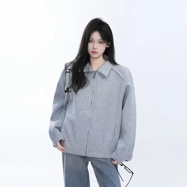 木木兔 潮流时尚秋季外套 情侣装 大码  美式复古重磅高级感拉链宽松休闲简约百搭夹克 男女同款