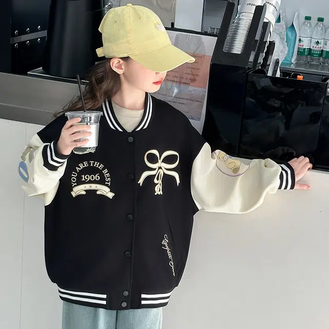 木木兔 棒球服 青春个性 时尚女童外套 学院风宽松舒适 春秋季 简约百搭休闲运动 潮流洋气 青少年