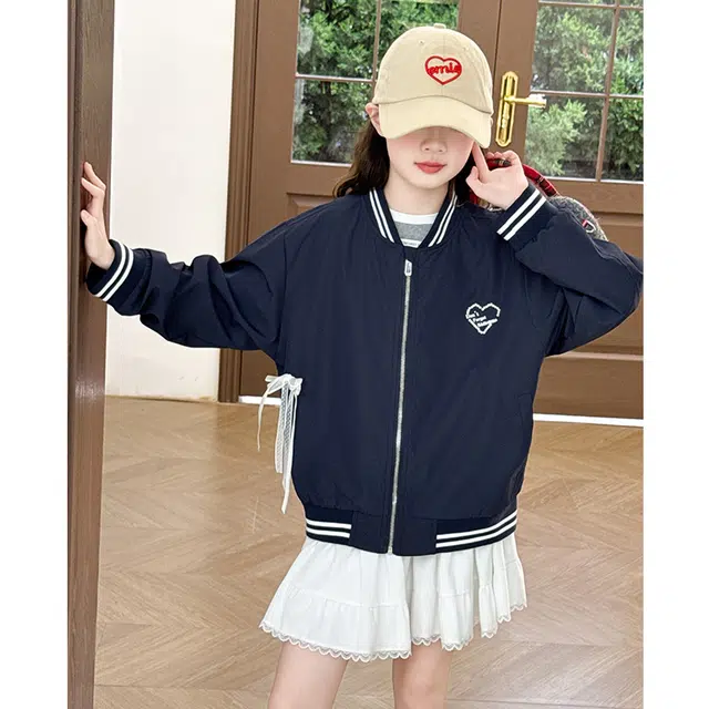 木木兔 棒球服 青春时尚女童外套学院风 宽松舒适秋季 简约百搭休闲夹克 潮流洋气 青少年