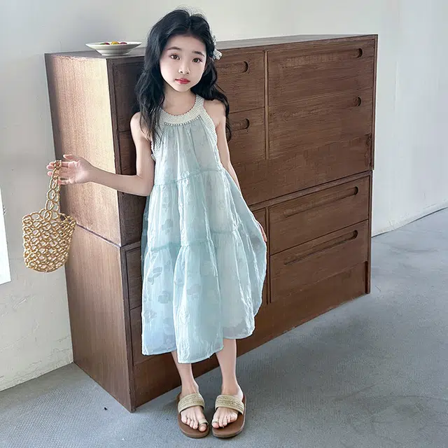 木木兔连衣裙 时髦洋气夏季薄款无袖天丝宽松舒适中大童时尚百搭女孩公主裙子