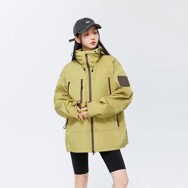 木木兔上装 潮流时尚秋季男外套 情侣装 大码 冲锋衣 宽松 户外防风 日常通勤百搭 工装学生连帽夹克 青少年