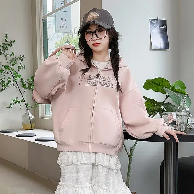 木木兔卫衣 潮流青春时尚 女童外套   宽松舒适柔软 连帽休闲百搭 女孩学院风  中大童简约