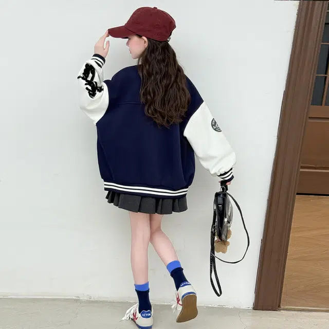 木木兔 棒球服 青春潮流时尚女大童外套学院风 宽松舒适秋冬季简约百搭休闲运动洋气 青少年