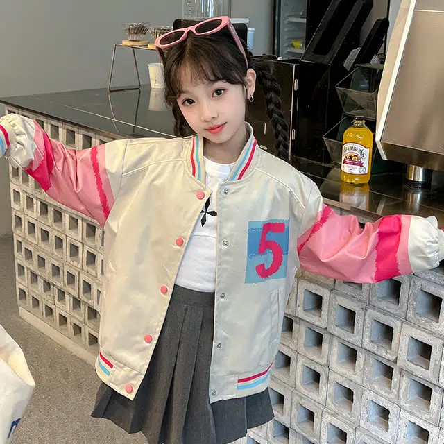 木木兔 棒球服 青春时尚 女大童外套学院风宽松舒适春秋季 简约百搭休闲运动 字母拼色潮流洋气 青少年