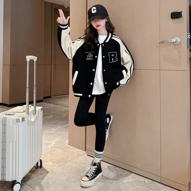 木木兔 棒球服 青春时尚女童外套学院风宽松舒适秋季百搭休闲简约字母潮流洋气