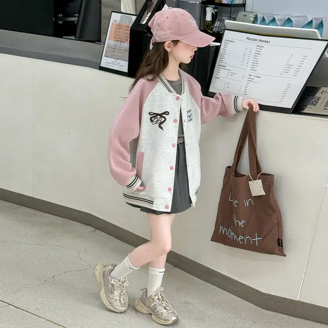 木木兔 棒球服 青春潮流时尚女大童外套 甜美学院风宽松舒适春秋季简约百搭休闲运动字母 青少年