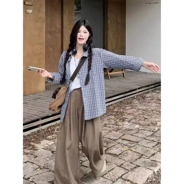 木木兔 潮流时尚  秋季外套  大码情侣装 休闲宽松 日常穿搭 格子春秋衬衣高级感上衣衬衫  男女同款