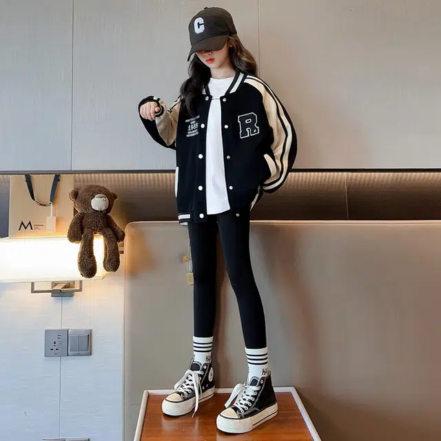 木木兔 棒球服 青春时尚女童外套学院风宽松舒适秋季百搭休闲简约字母潮流洋气