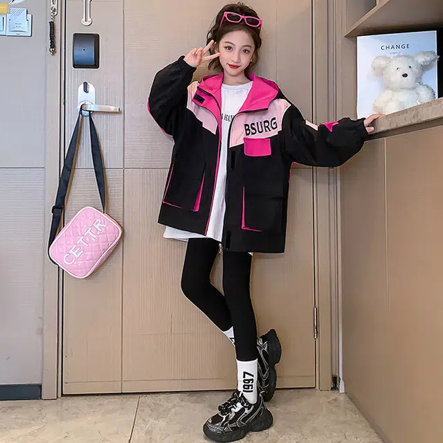 木木兔夹克 潮流时尚女大童外套 潮酷百搭时髦洋气 宽松舒适街头风女孩防风 青少年