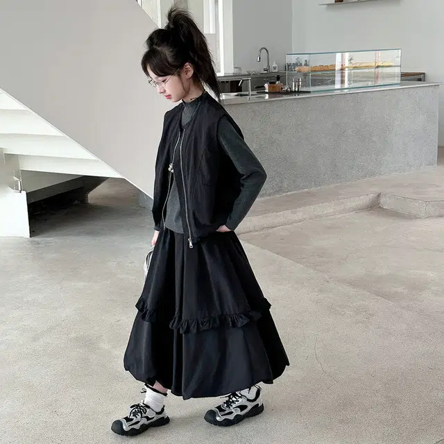 儿童款 木木兔裙装套装 时髦洋气秋季女童裙子 大童 学院风工装马甲花苞裙三件套 柔软百搭潮流青春时尚