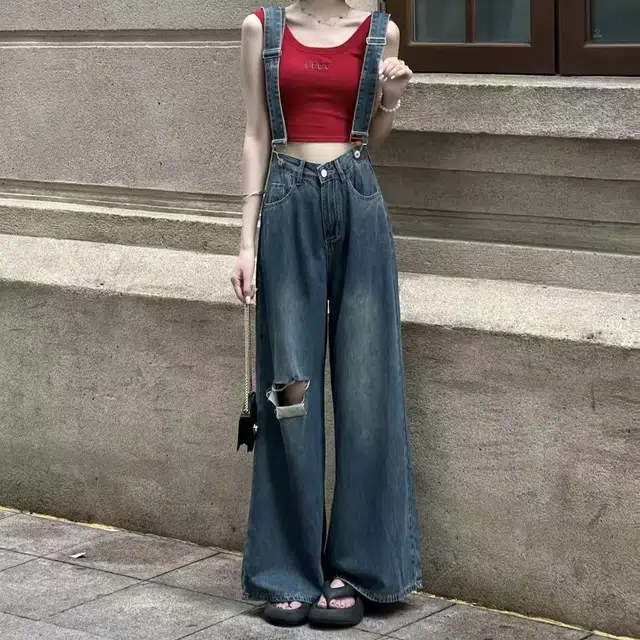 木木兔 阔腿高腰直筒适中背带裤 女款