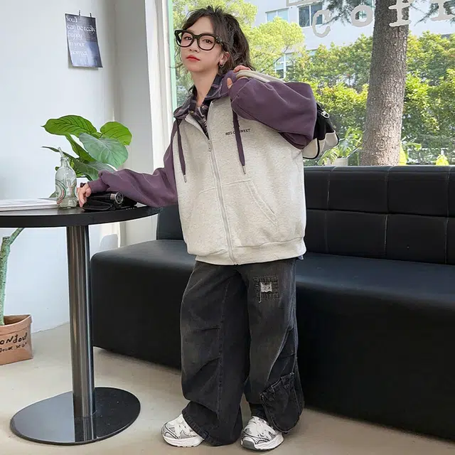 木木兔卫衣 潮流青春时尚 女童外套   宽松舒适柔软 连帽休闲简约百搭 女孩学院风  中大童