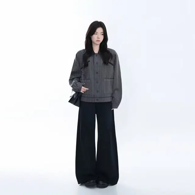 木木兔  潮流时尚秋季女装外套 情侣款 老钱风美式条纹铆钉翻领街头复古高级感宽松西装夹克 男女同款