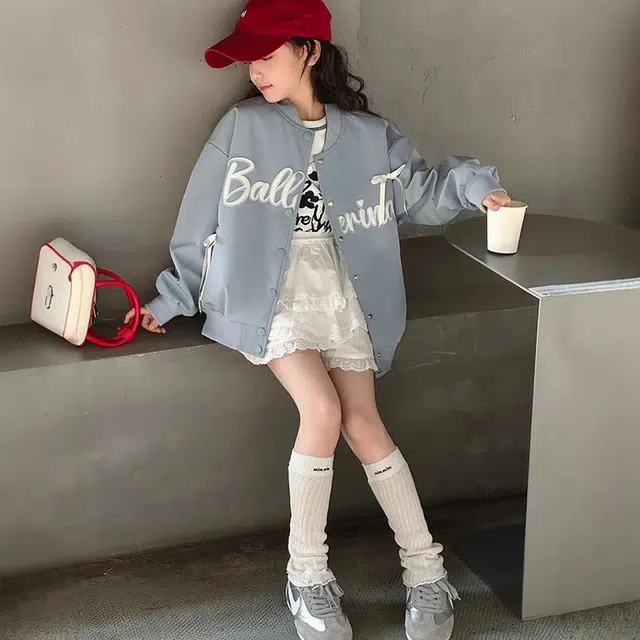 木木兔 棒球服 青春时尚女童外套  学院风宽松舒适秋季 简约百搭休闲运动 潮流洋气夹克 青少年