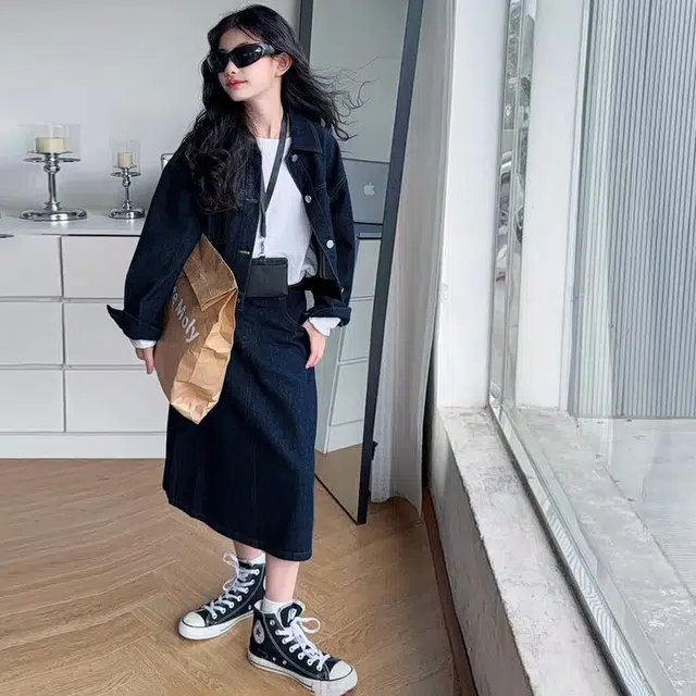 儿童款 木木兔裙装套装 时髦洋气秋季女童裙子 大童 牛仔裙两件套 柔软百搭潮流青春时尚