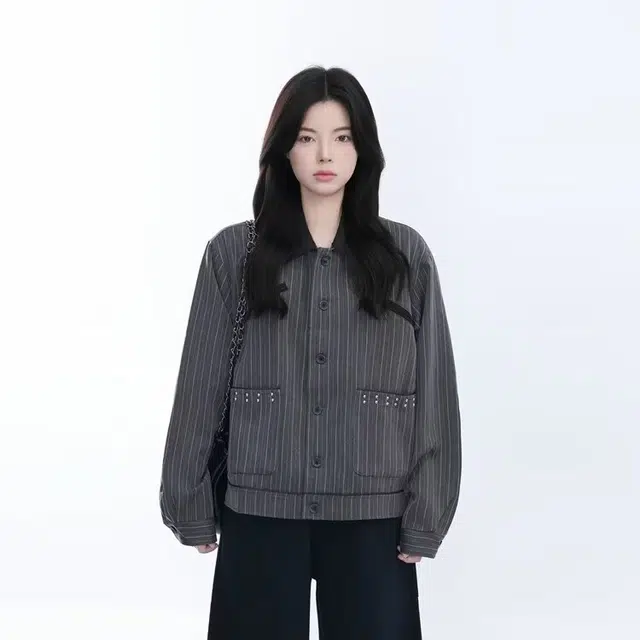 木木兔  潮流时尚秋季女装外套 情侣款 老钱风美式条纹铆钉翻领街头复古高级感宽松西装夹克 男女同款