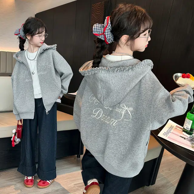 木木兔卫衣 潮流青春时尚 女童秋季外套   宽松舒适柔软 学生 连帽休闲百搭 女孩学院风  中大童钉珍珠