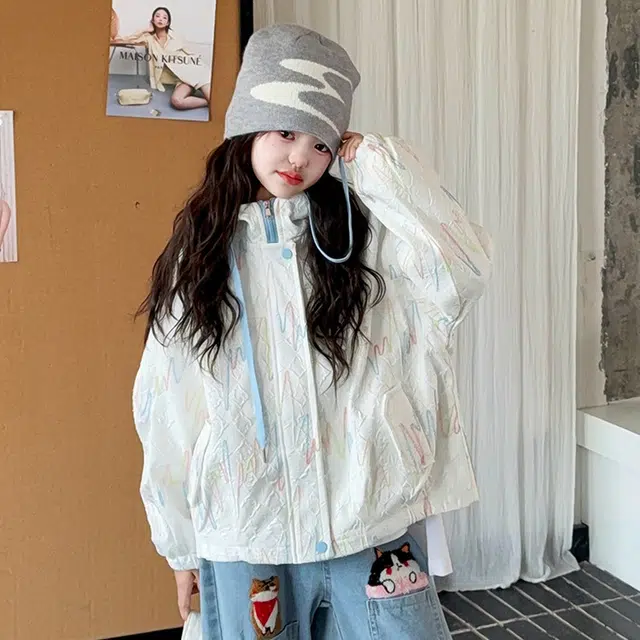 木木兔夹克 潮流时尚女童秋季外套 学生 百搭休闲 宽松连帽 中大童 初中生 时髦洋气防风