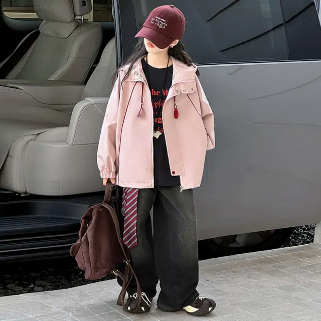 木木兔夹克 潮流时尚女童秋季外套 学生户外防风 百搭休闲 美式宽松连帽 中大童初女孩 时髦洋气 青少年