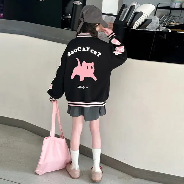 木木兔 棒球服 青春时尚女童秋季外套 学院风 宽松舒适 简约百搭休闲 潮流洋气 青少年