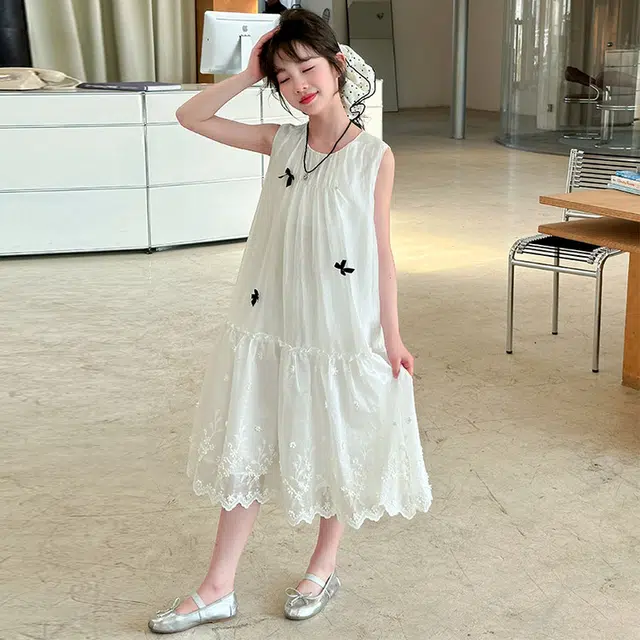 木木兔连衣裙 时髦洋气夏季薄款宽松舒适中大童时尚百搭个性女孩无袖裙子