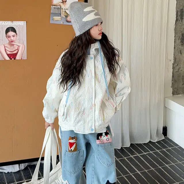 木木兔夹克 潮流时尚女童秋季外套 学生 百搭休闲 宽松连帽 中大童 初中生 时髦洋气防风