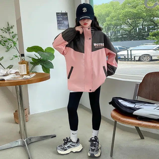 木木兔夹克 潮流时尚女童秋季外套 学生百搭休闲 防水户外 渐变色美式宽松连帽 帅气 中大童初中生 时髦洋气 青少年