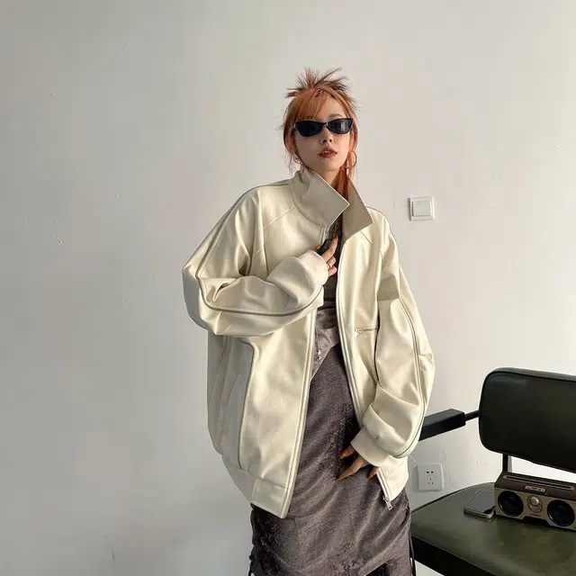 木木兔 潮流时尚秋季外套 大码情侣装 简约百搭 宽松美式皮痞帅高级感拉链夹克 男女同款