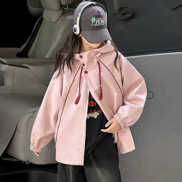 木木兔夹克 潮流时尚女童秋季外套 学生户外防风 百搭休闲 美式宽松连帽 中大童初女孩 时髦洋气 青少年