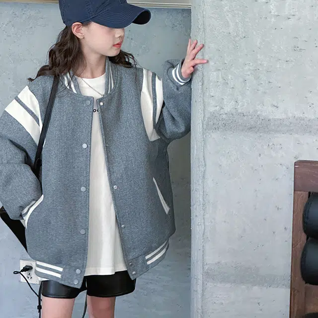 木木兔 棒球服 青春时尚女童外套学院风宽松舒适 秋冬季 学生简约百搭休闲运动 潮流洋气 青少年