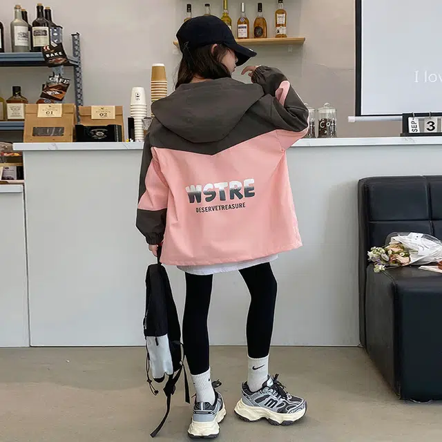 木木兔夹克 潮流时尚女童秋季外套 学生百搭休闲 防水户外 渐变色美式宽松连帽 帅气 中大童初中生 时髦洋气 青少年