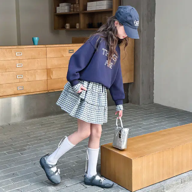 儿童款 木木兔裙装套装 时髦洋气秋季女童裙子 大童 学院风甜美格子裙两件套 柔软百搭潮流青春时尚