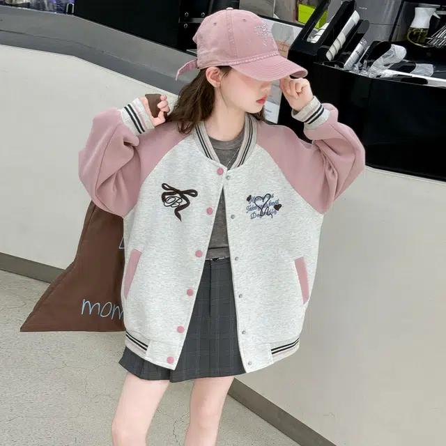 木木兔 棒球服 青春潮流时尚女大童外套 甜美学院风宽松舒适春秋季简约百搭休闲运动字母 青少年