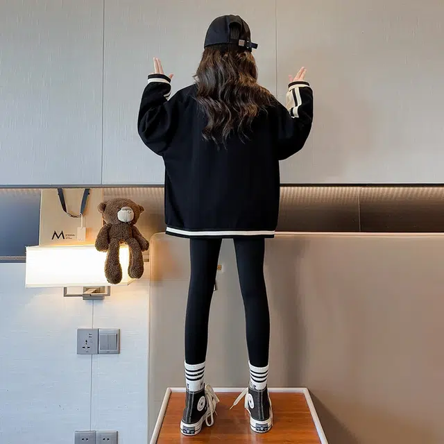 木木兔 棒球服 青春时尚女童外套学院风宽松舒适秋季百搭休闲简约字母潮流洋气