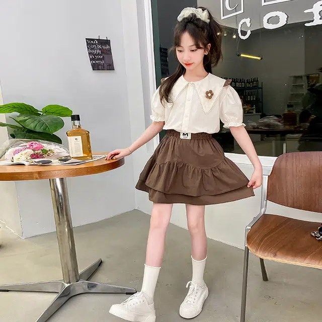 木木兔裙装套装  时髦洋气学院风甜美时尚女孩娃娃领百褶裙百搭两件套