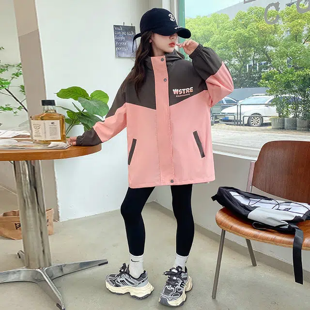 木木兔夹克 潮流时尚女童秋季外套 学生百搭休闲 防水户外 渐变色美式宽松连帽 帅气 中大童初中生 时髦洋气 青少年