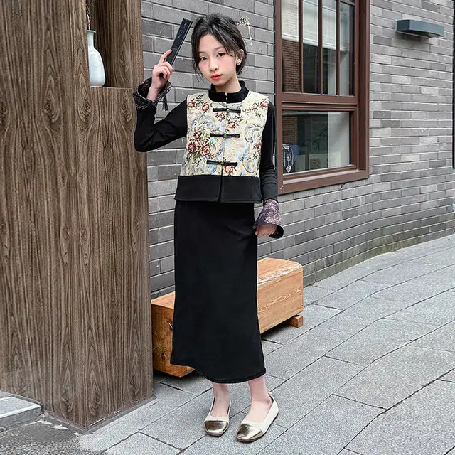 儿童款 木木兔裙装套装 时髦洋气秋季女童裙子 中大童 新中式长裙三件套 柔软百搭潮流青春时尚