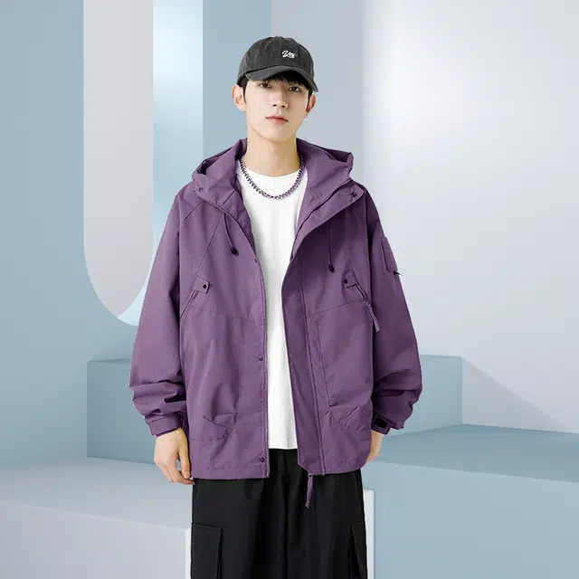 木木兔上装 潮流时尚秋季男外套 情侣装 大码冲锋衣 学生宽松 户外防风 日常通勤百搭 工装机能风连帽 青少年