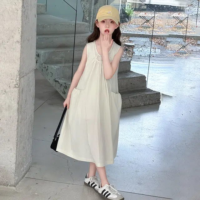 木木兔连衣裙 时髦洋气夏季薄款宽松舒适中大童时尚百搭个性女孩工装裙子