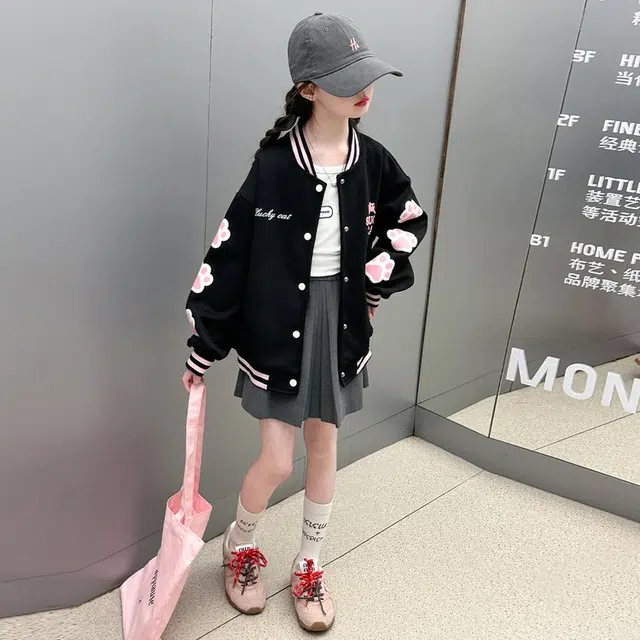 木木兔 棒球服 青春时尚女童秋季外套 学院风 宽松舒适 简约百搭休闲 潮流洋气 青少年