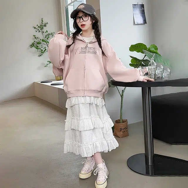 木木兔卫衣 潮流青春时尚 女童外套   宽松舒适柔软 连帽休闲百搭 女孩学院风  中大童简约